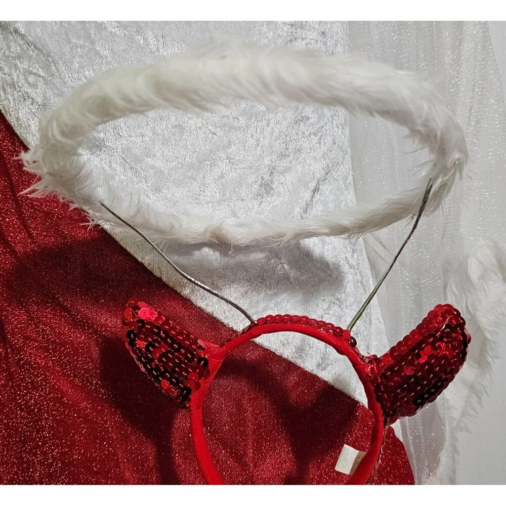 Heavenly Devil Costume Naughty Nice Angel Dress Wings Halo Tail Halloween Girl L